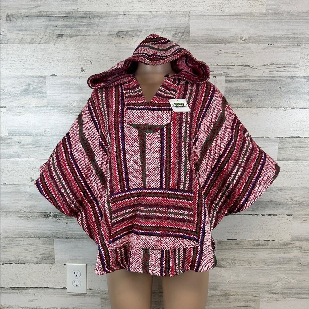 NWT Baja Fuegos Boho Hoodie Poncho Size Large Hippie Surfer Beach Life Shirt